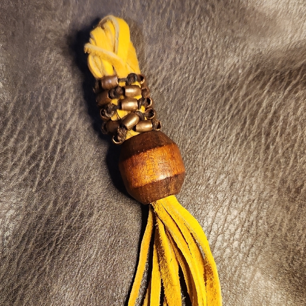 Elk Leather Tassle With Copper And Wooden Beads - Picture 2 of 5